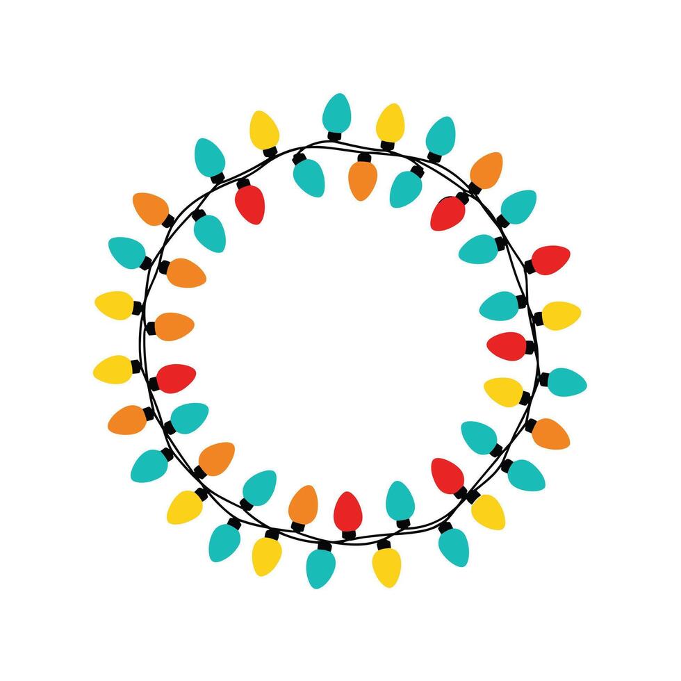 Bright and cheerful circular frame created from a string of colorful Christmas lights, ideal for festive designs. vector
