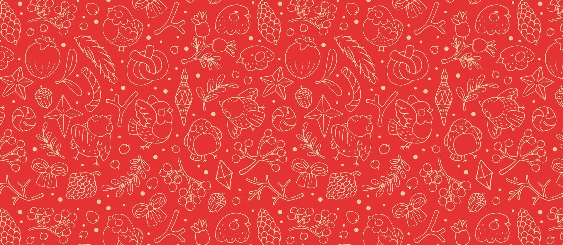 Seamless pattern with Christmas elements. Winter pattern with bullfinches vector