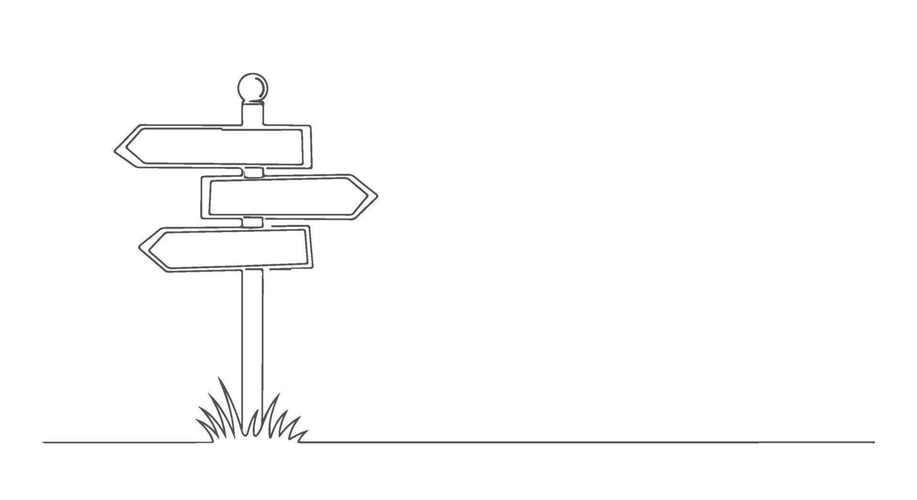 Minimalist Line Art of a Signpost with Blank Signs and Grass, Ideal for Navigation and Directional Concepts vector