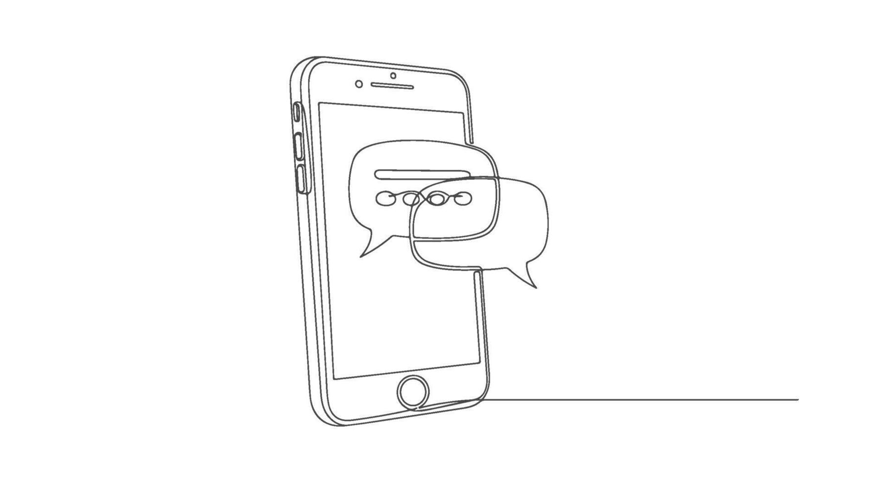 Continuous Line Drawing of Smartphone with Speech Bubbles Communication and Digital Interaction Concept vector
