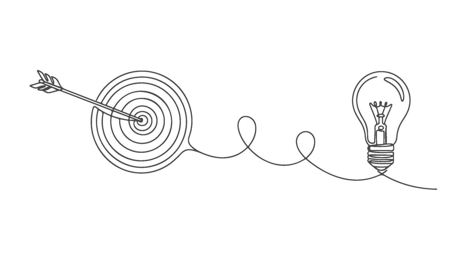 Continuous Line Drawing Arrow Hitting Target Leading to Idea, Innovation vector