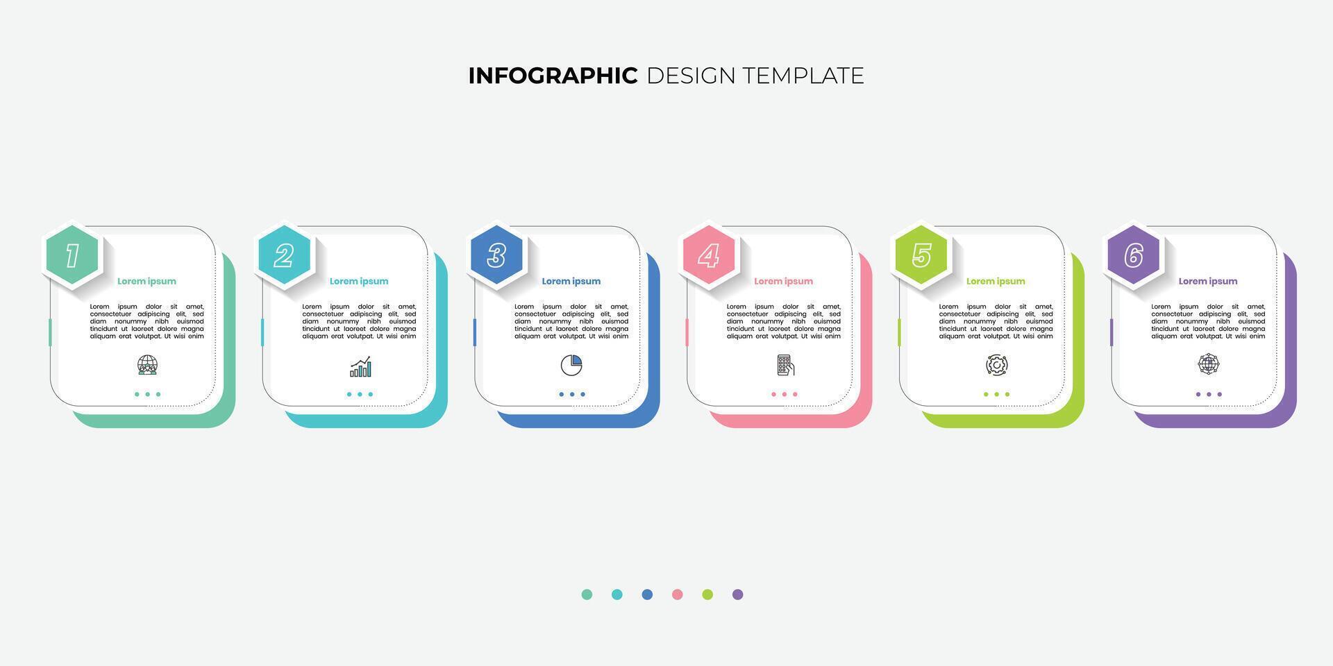 Modern Infographic template featuring 6 steps with icons, designed for business concepts. Ideal for presentations, banners, workflow layouts, process diagrams, vector