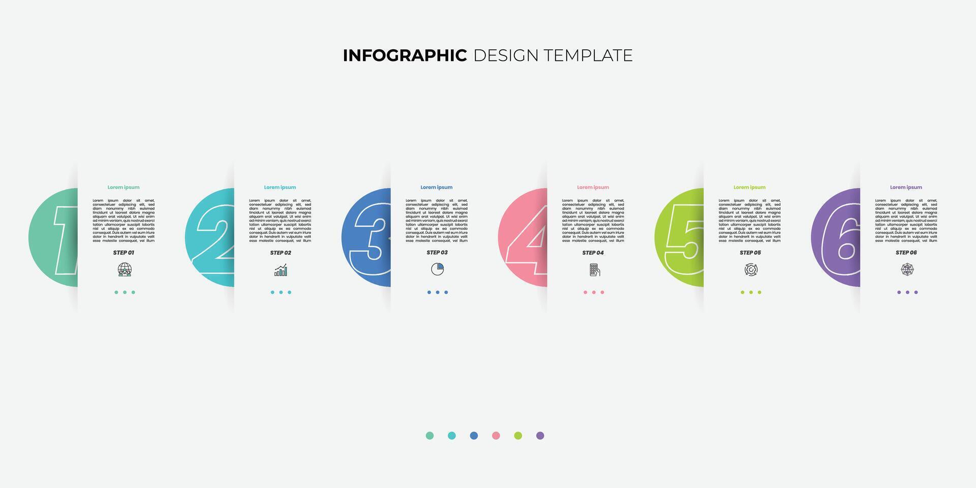 Infographic template featuring 6 steps with icons, designed for business concepts. Ideal for presentations, banners, workflow layouts, process diagrams, flowcharts vector