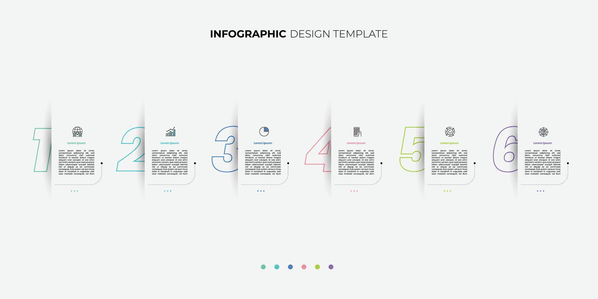 Infographic template featuring 6 steps with icons, designed for business concepts. Ideal for presentations, banners, workflow layouts, process diagrams, flowcharts illustration vector
