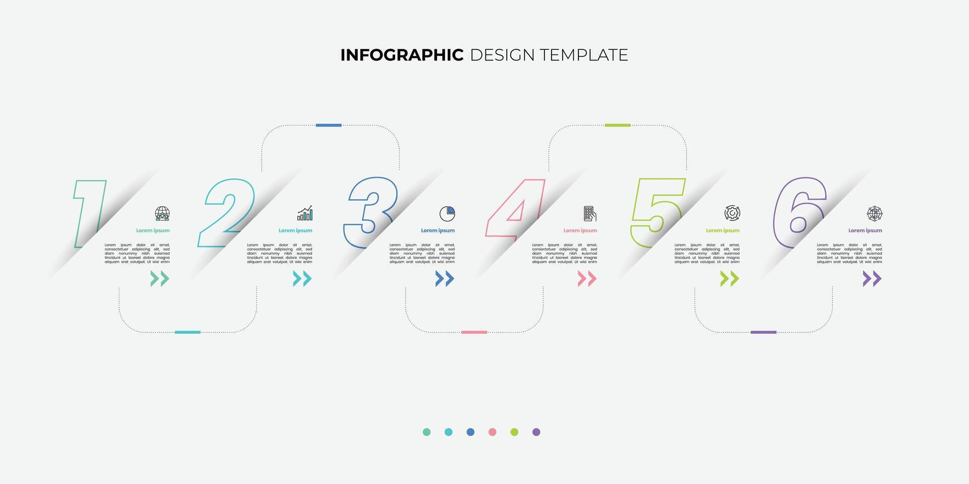 Modern Infographic template featuring 6 steps with icons, designed for business concepts. Ideal for presentations, banners, workflow layouts, process diagrams, flowcharts vector