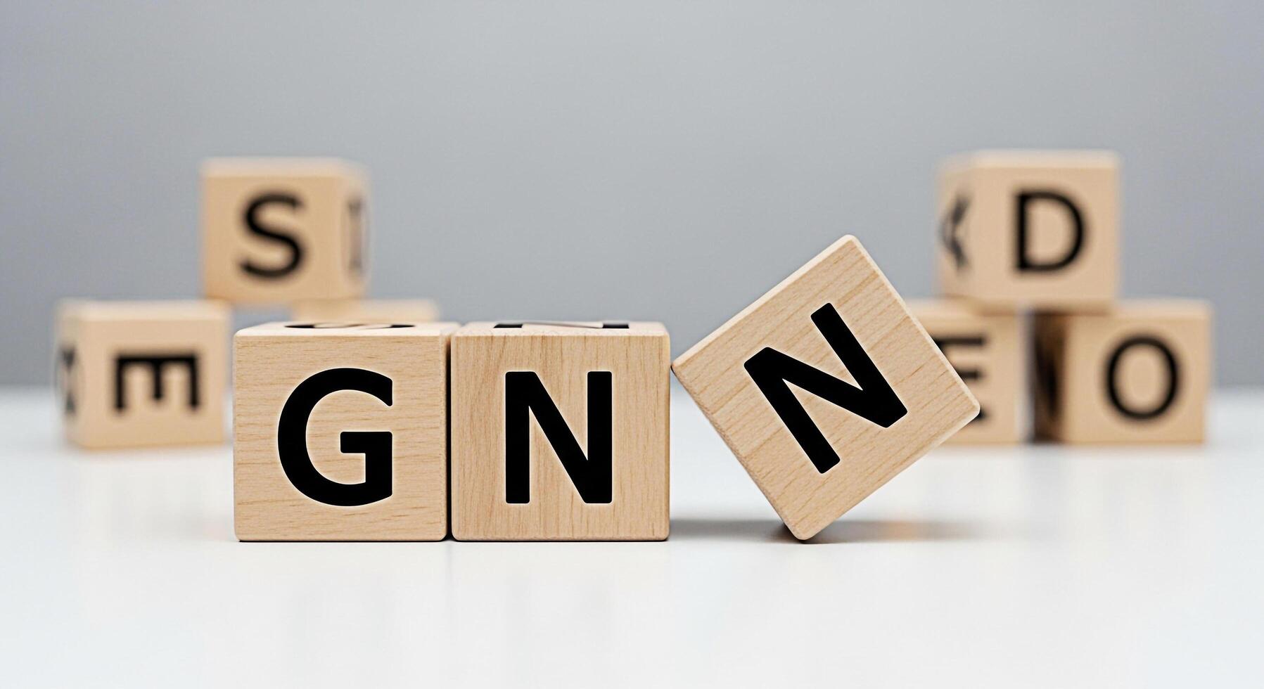 Wooden alphabet blocks spelling DESIGN on a white surface creating a playful and educational atmosphere ideal for illustrating concepts of creativity learning and building strong foundations in a stud photo