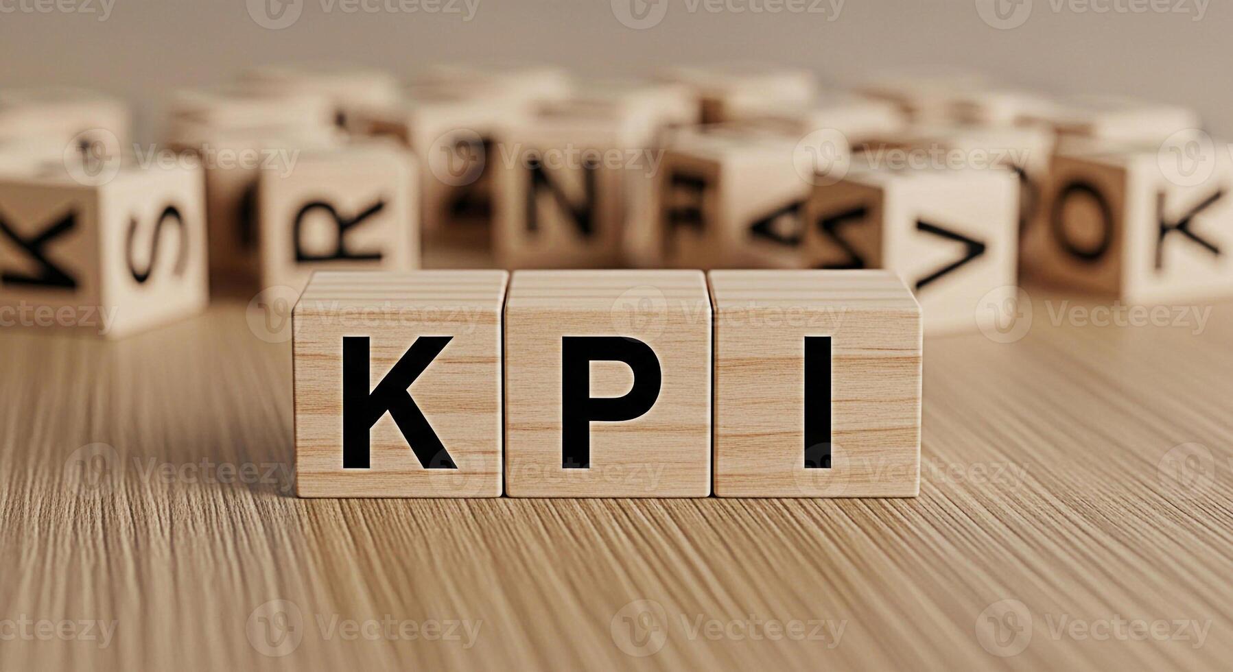 Wooden blocks displaying KPI on a wooden surface representing key performance indicators in a business setting conveying a message of success and strategic planning for achieving goals photo