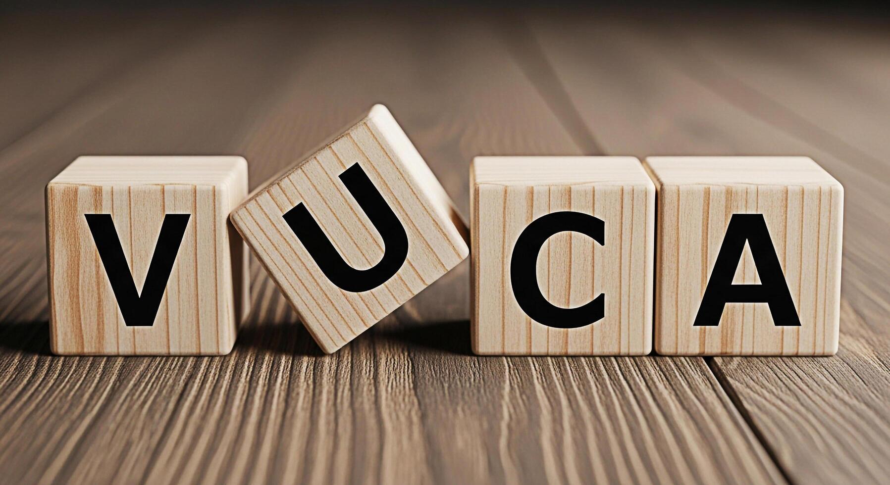Wooden blocks spelling VUCA on a wooden surface representing Volatility Uncertainty Complexity and Ambiguity in a business environment symbolizing challenges and strategic planning for future success photo
