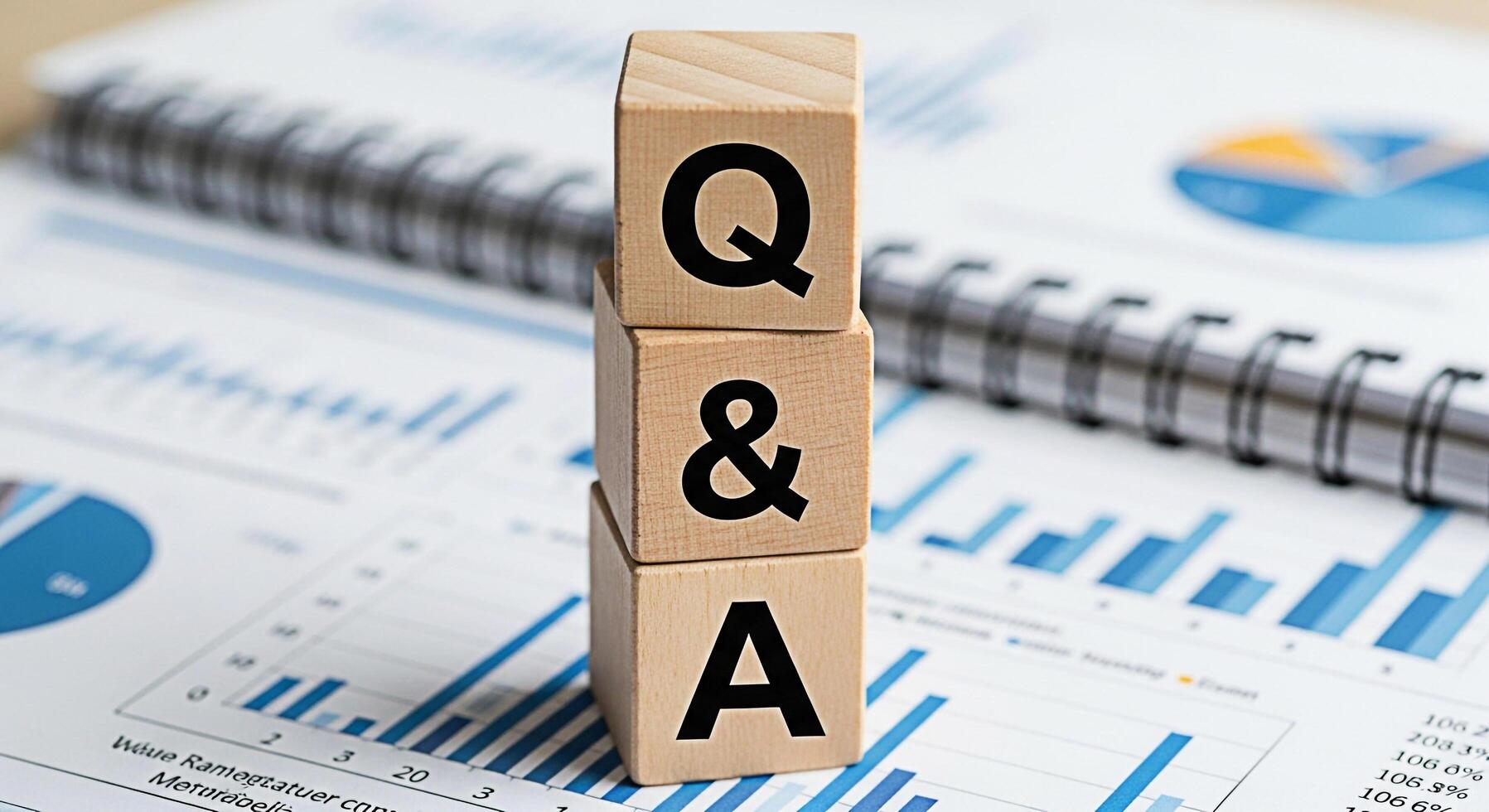 Wooden blocks displaying Q A on a financial report background representing business questions and answers knowledge sharing and problemsolving within a corporate environment photo