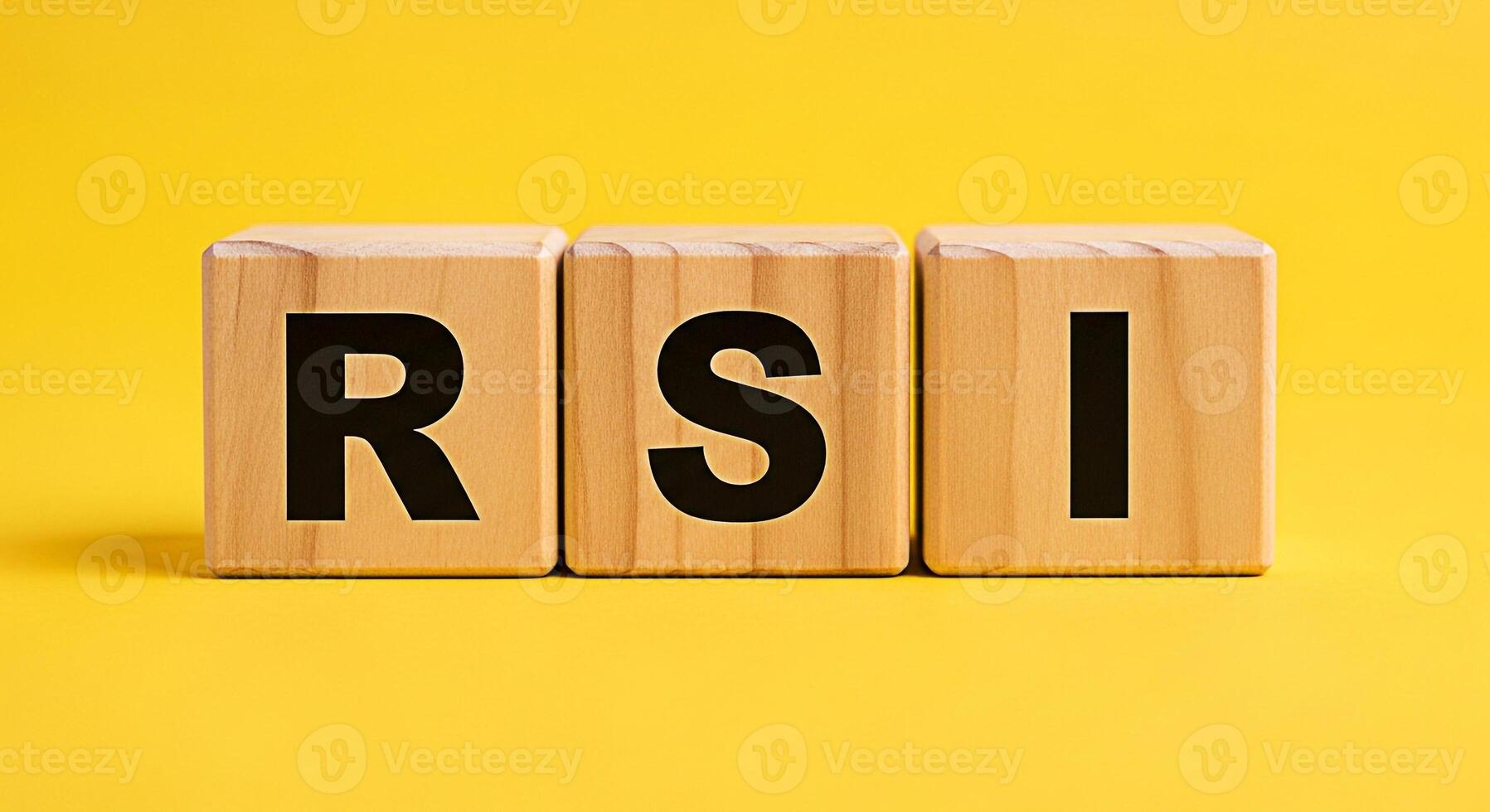 Wooden blocks displaying RSI on a vibrant yellow background representing Relative Strength Index in financial markets conveying a message of investment strategy and market analysis with a minimalist a photo