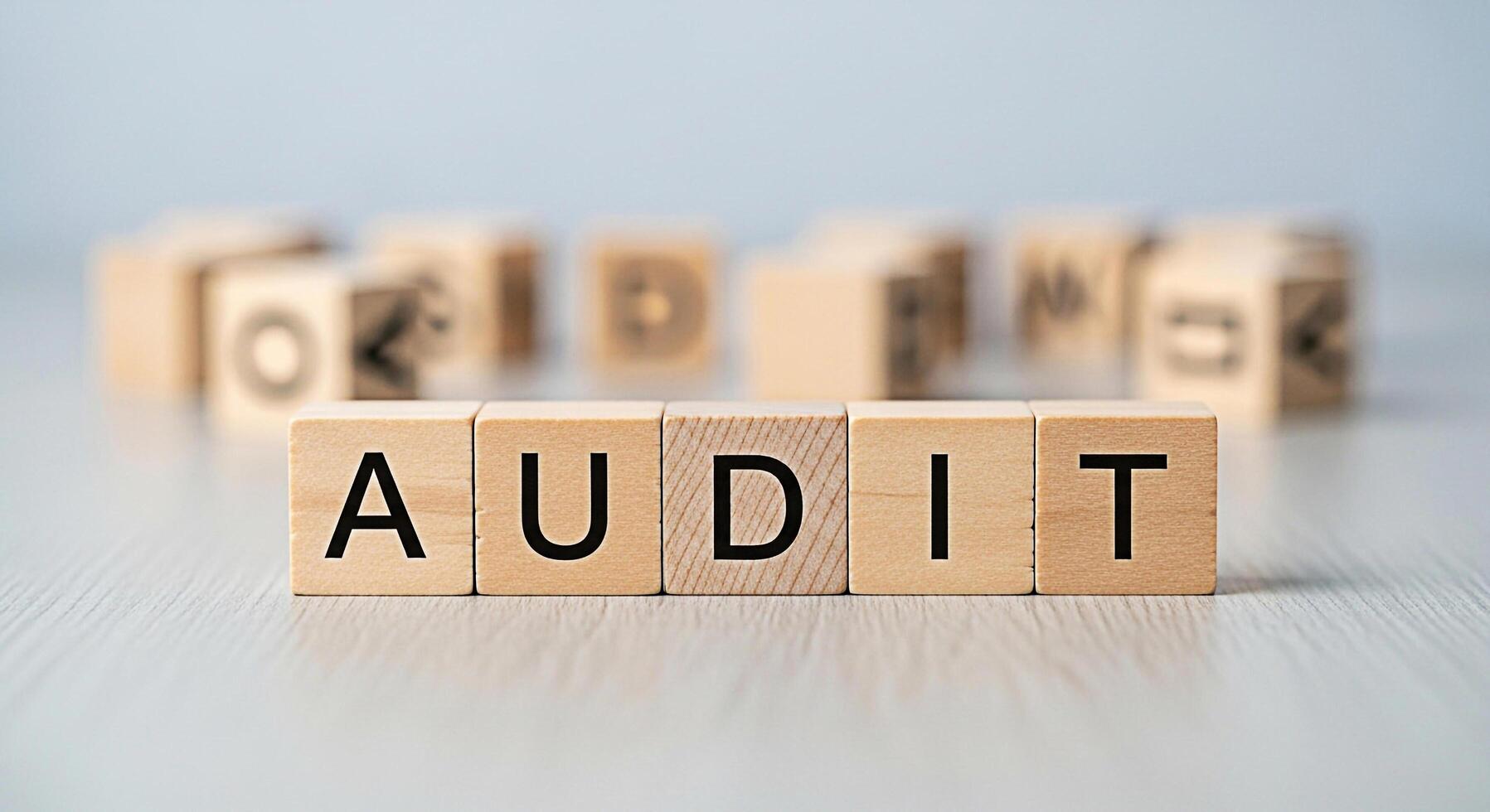 Wooden blocks spelling AUDIT on a light wooden surface representing financial examination and verification creating a sense of accountability and transparency in business and accounting practices photo