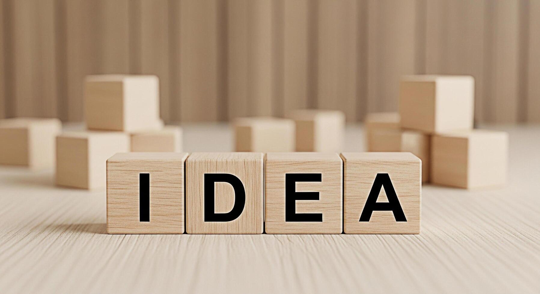 Wooden blocks spelling IDEA on a bright wooden surface representing creative thinking and innovation in a minimalist and inspiring setting symbolizing new concepts and solutions for business and perso photo