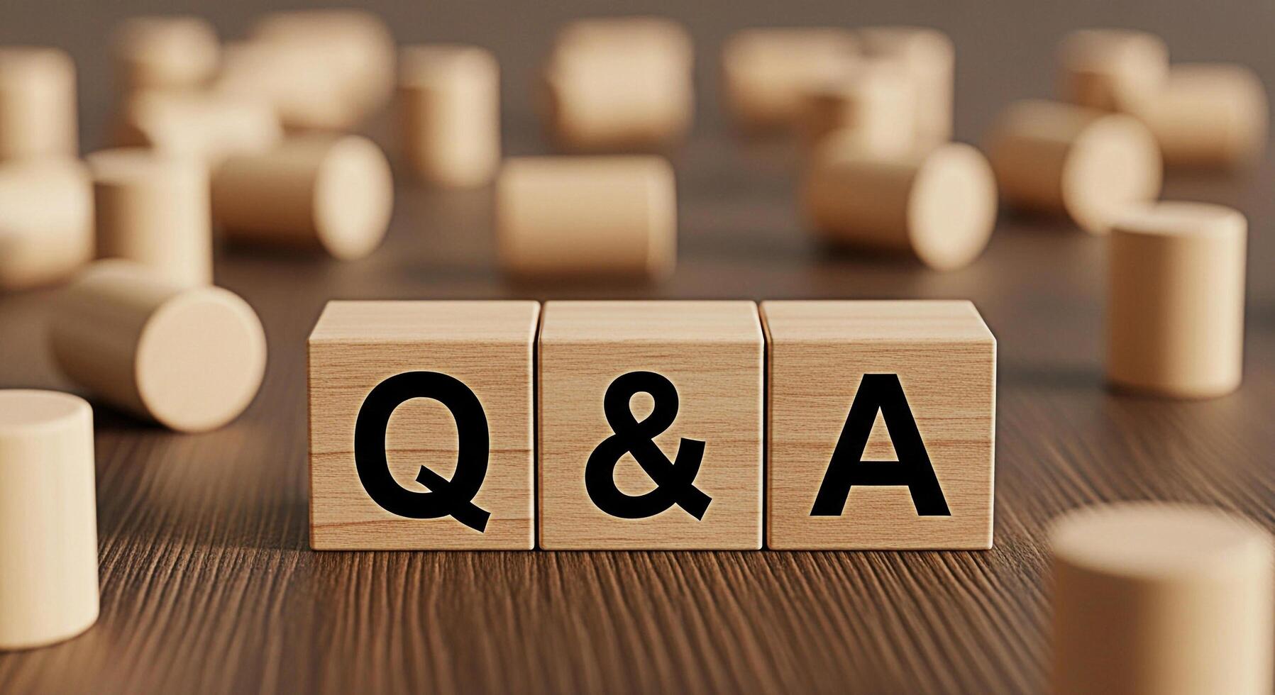 Wooden blocks displaying Q A on a wooden surface representing questions and answers knowledge sharing and interactive learning in a warm inviting environment photo