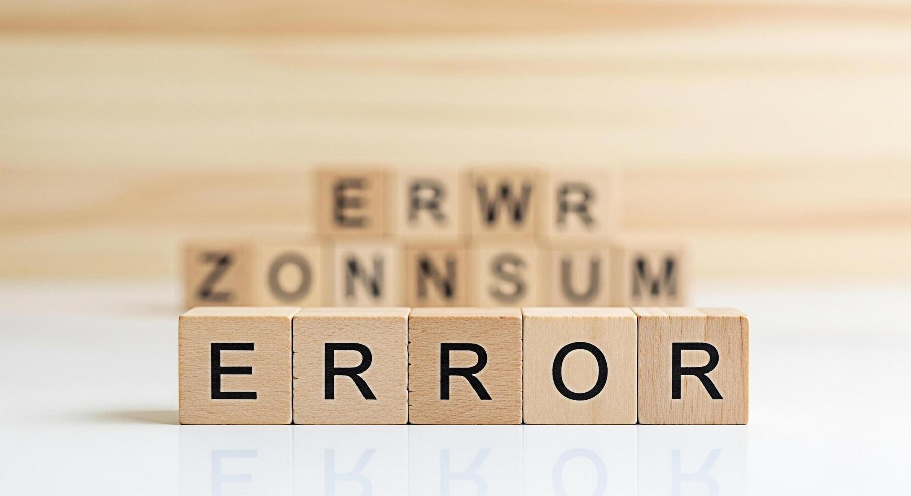 Wooden blocks spelling ERROR on a white surface representing system failure and technical problems conveying a sense of frustration and the need for troubleshooting in a digital environment photo