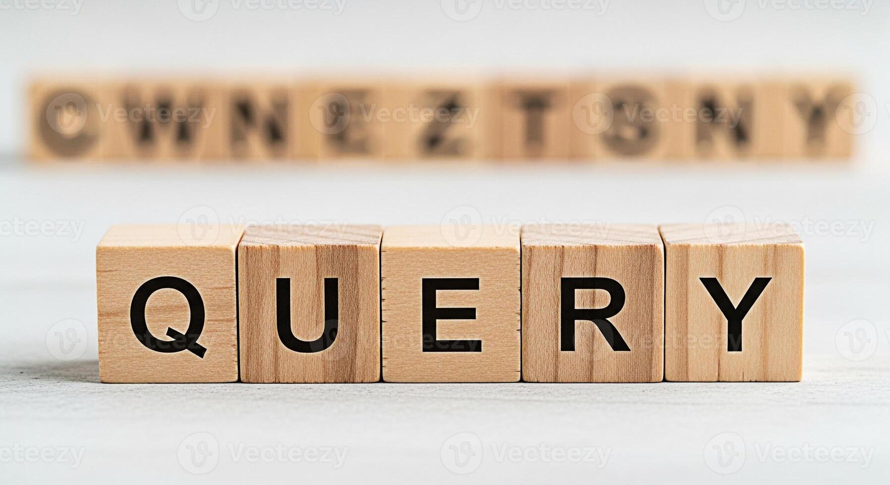 Wooden blocks spelling QUERY on a white surface suggesting information retrieval and search engine optimization creating a clean and minimalist aesthetic for business and technology concepts photo