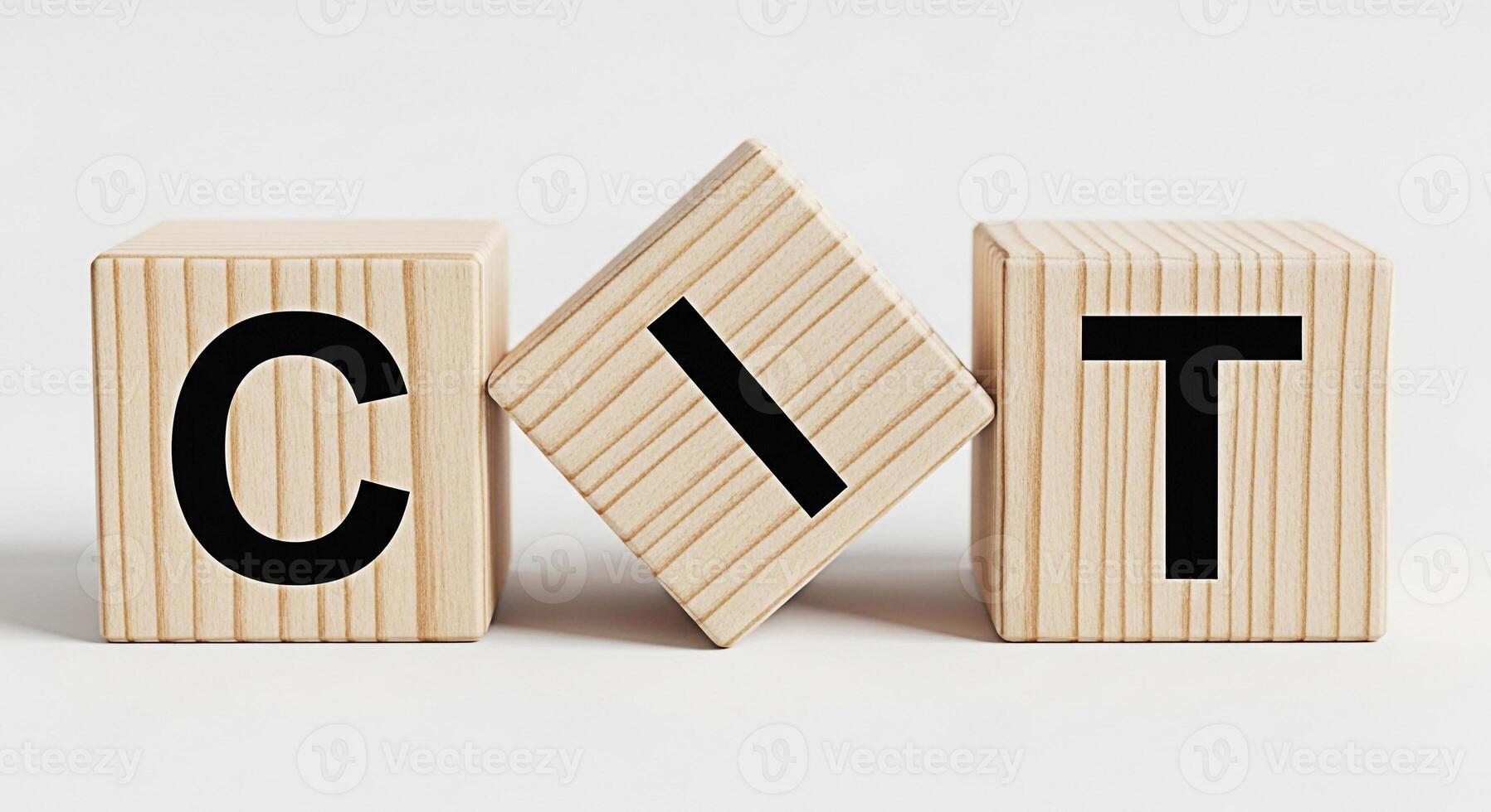 Wooden blocks displaying the letters CIT on a white surface representing concepts like coding information technology or career opportunities in a minimalist and clean studio environment photo
