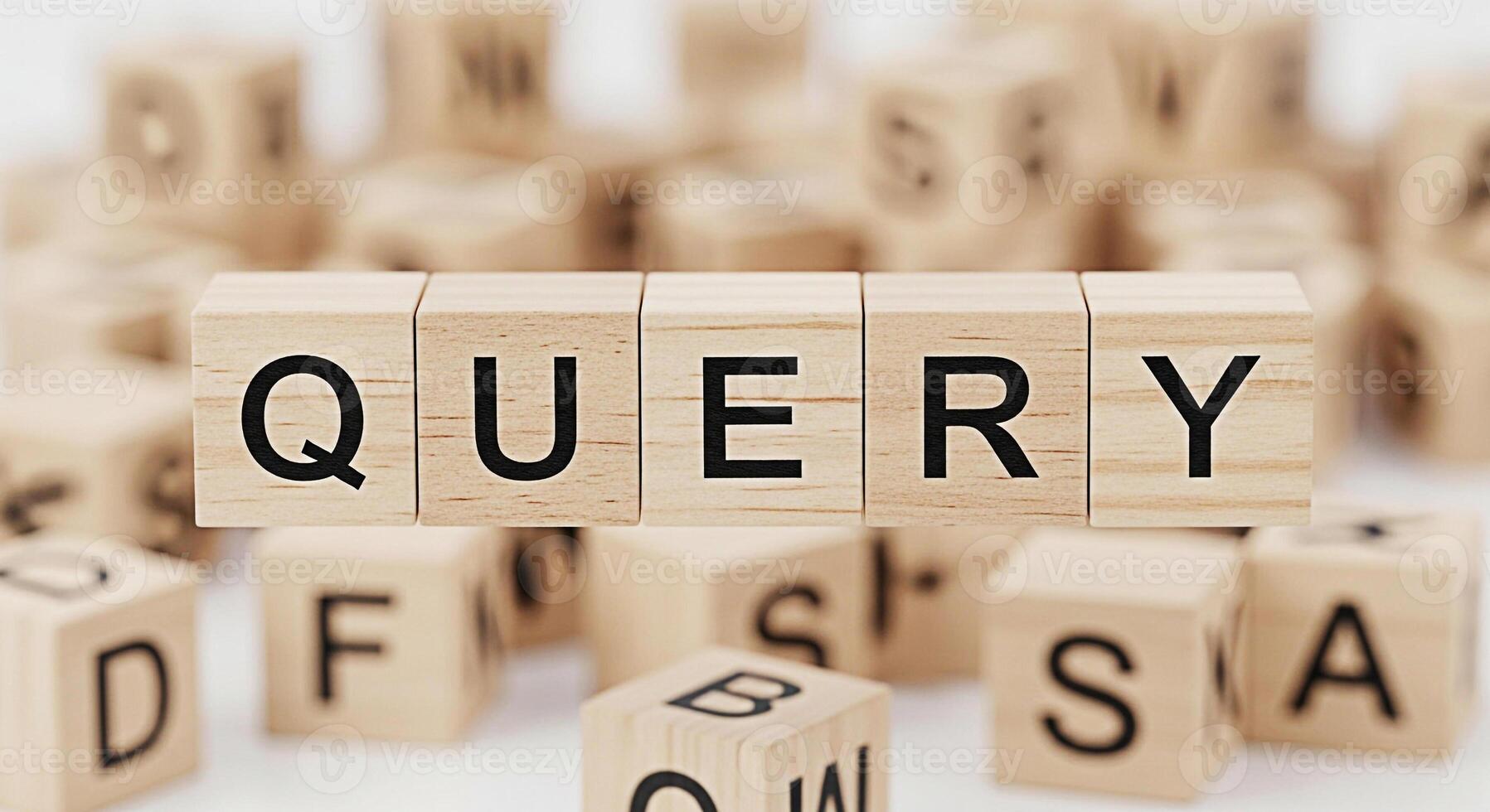 Wooden blocks spelling QUERY in a bright studio setting representing information retrieval and search engine optimization evoking a sense of clarity and focus on finding answers and solutions photo