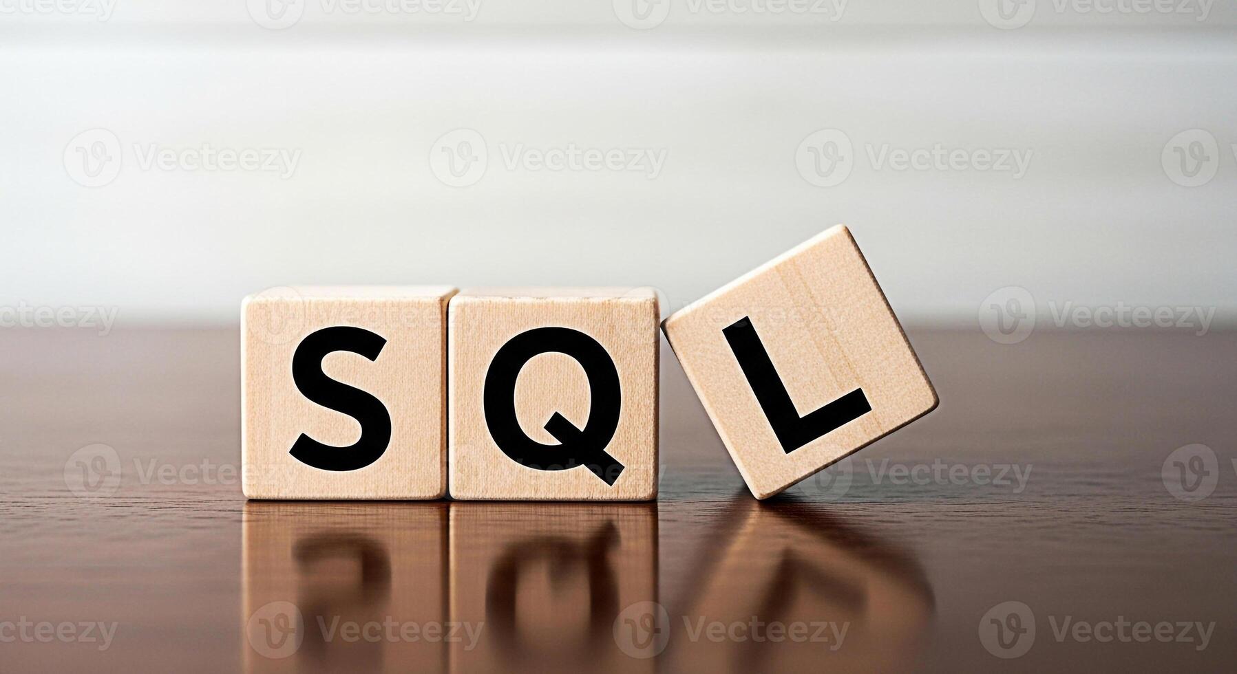Wooden blocks spelling SQL on a polished wooden surface representing database management and data querying in a clean minimalist environment conveying precision and structured information photo