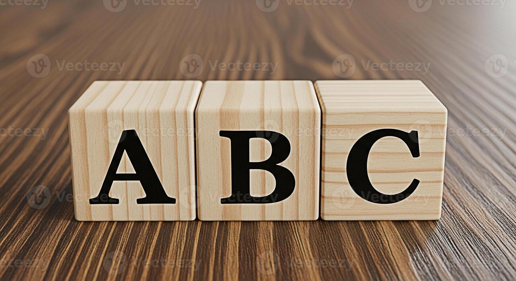 Wooden alphabet blocks displaying ABC on a wooden surface representing early childhood education and learning the basics of reading and writing in a bright and playful environment photo