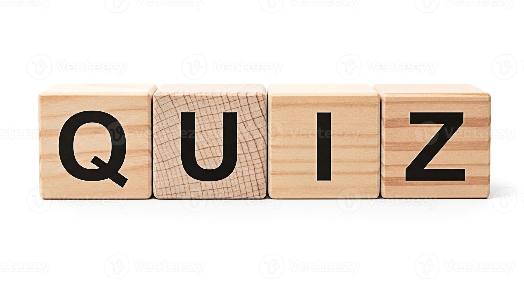 Wooden blocks spelling QUIZ on a white surface representing a challenge and testing knowledge ideal for educational content game shows and interactive learning platforms creating an engaging atmospher photo