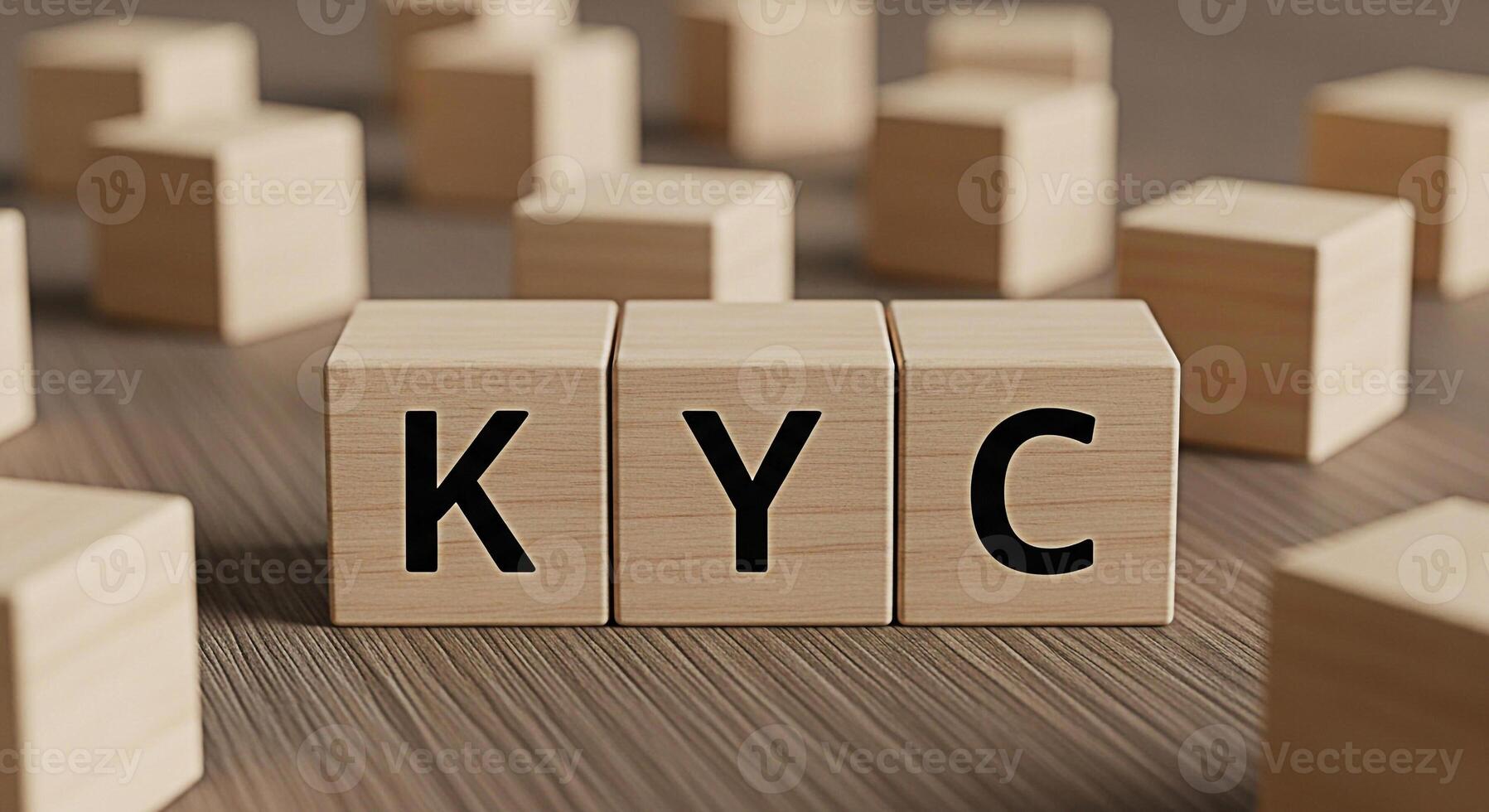 Wooden blocks displaying KYC on a wooden surface representing the concept of Know Your Customer compliance and due diligence in a financial and regulatory environment conveying trust and security photo