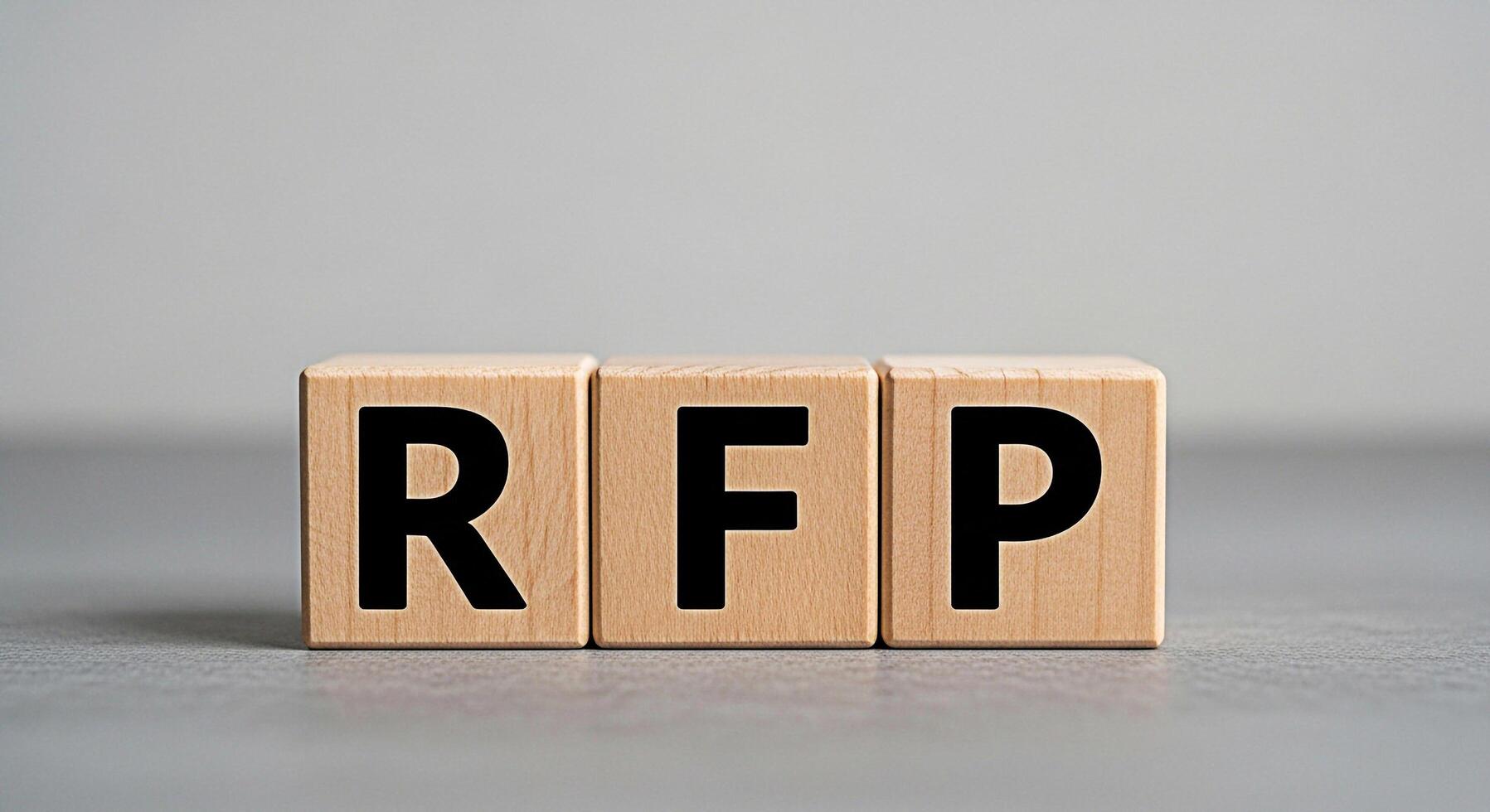 Wooden blocks spelling out RFP on a gray surface representing a request for proposal in a business setting symbolizing opportunity and strategic planning for future projects photo