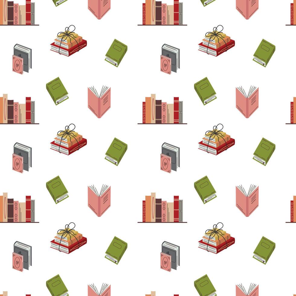 Seamless Pattern with Stacked Books and Reading Design Elements vector