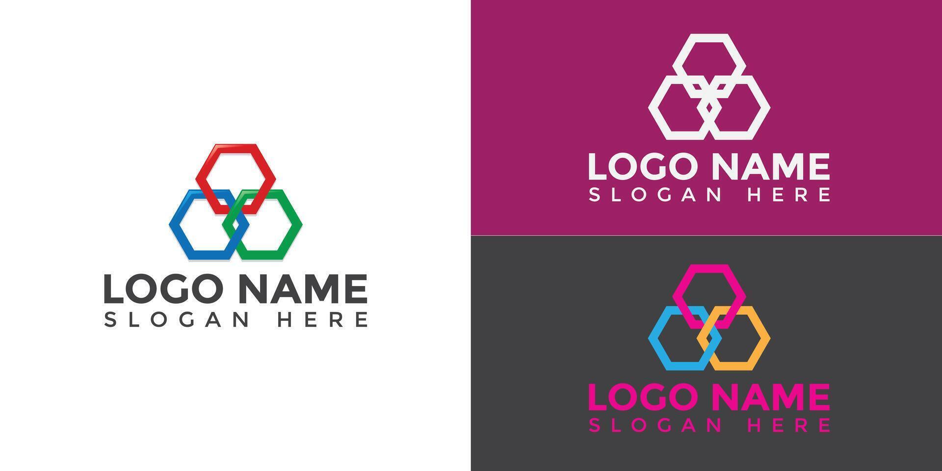 Abstract geometric logo design with interconnected hexagons in red, green, and blue, suitable for technology or creative industries vector