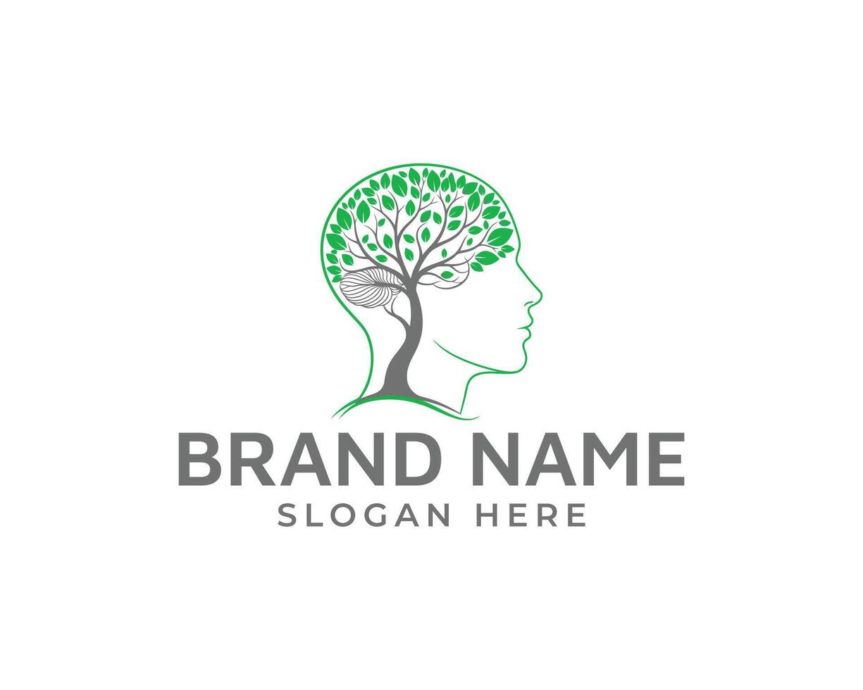 Tree in head logo isolated on white background, symbolizing growth, knowledge, and the connection between nature and the human mind, perfect for branding vector