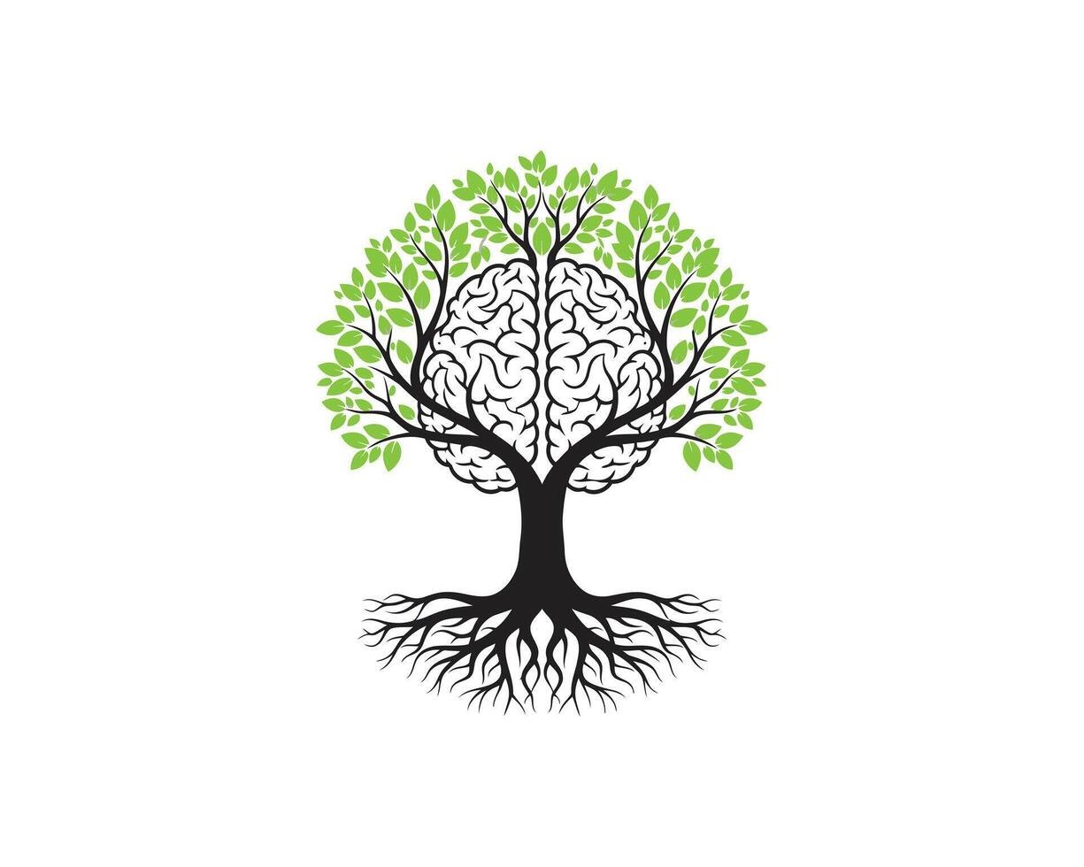 Intricate tree of knowledge design with brain roots and leafy branches, symbolizing intelligence, growth, and the power of the mind isolated on white background vector