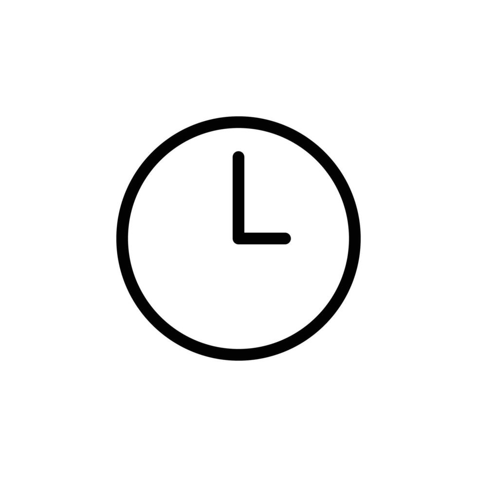 A minimalist black and white icon of a clock face with hour and minute hands pointing to 3 oclock. Business and Management single line icon UI design. vector