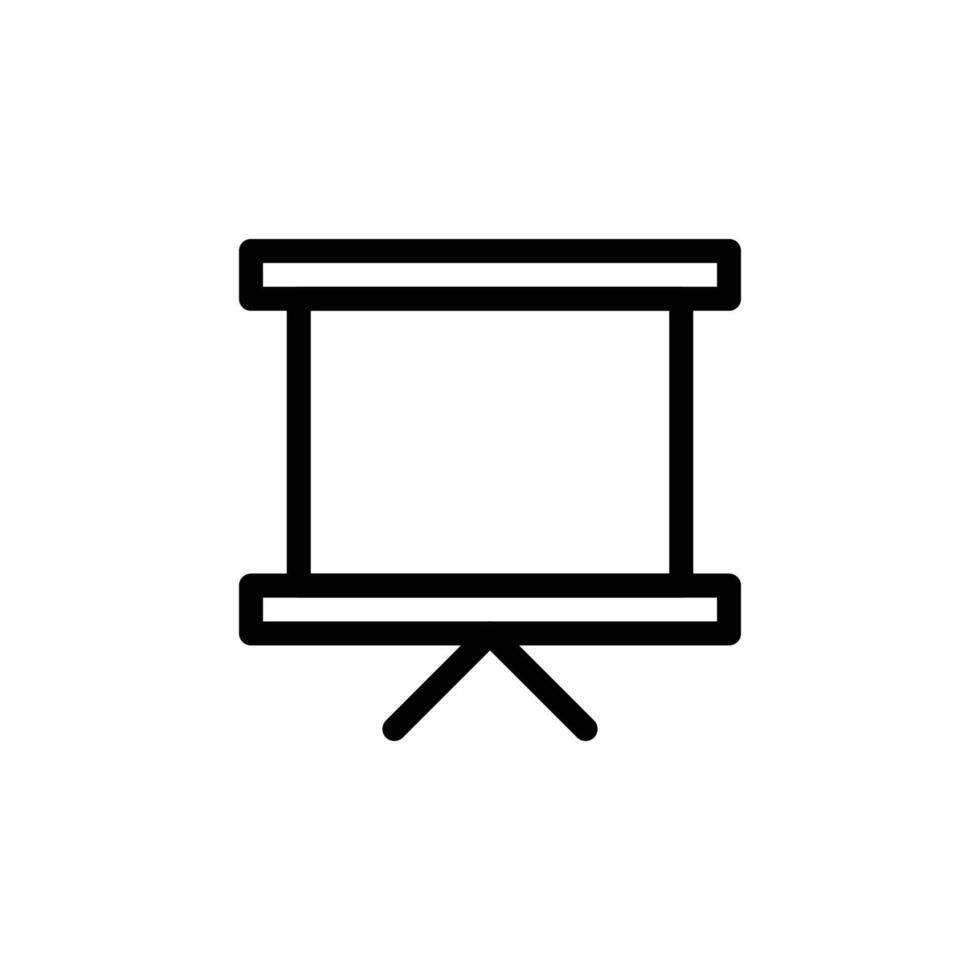 A minimalist line drawing of a presentation whiteboard on a tripod stand, perfect for educational or business concepts. Business and Management single line icon UI design. vector