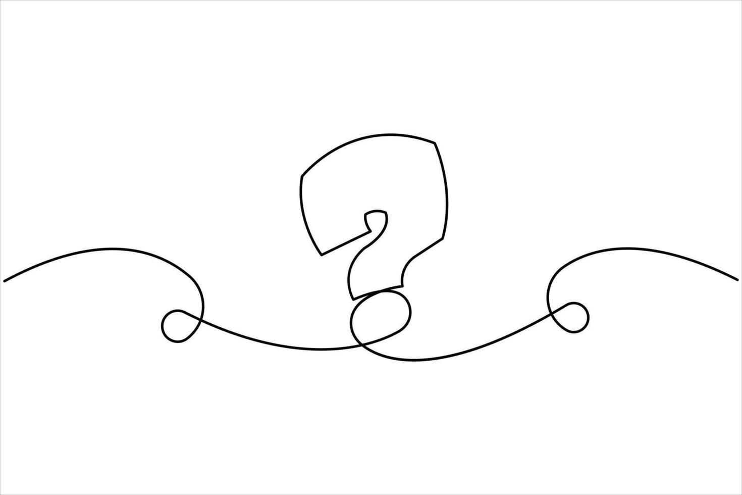 One continuous line art drawing of icon style question mark illustration design vector