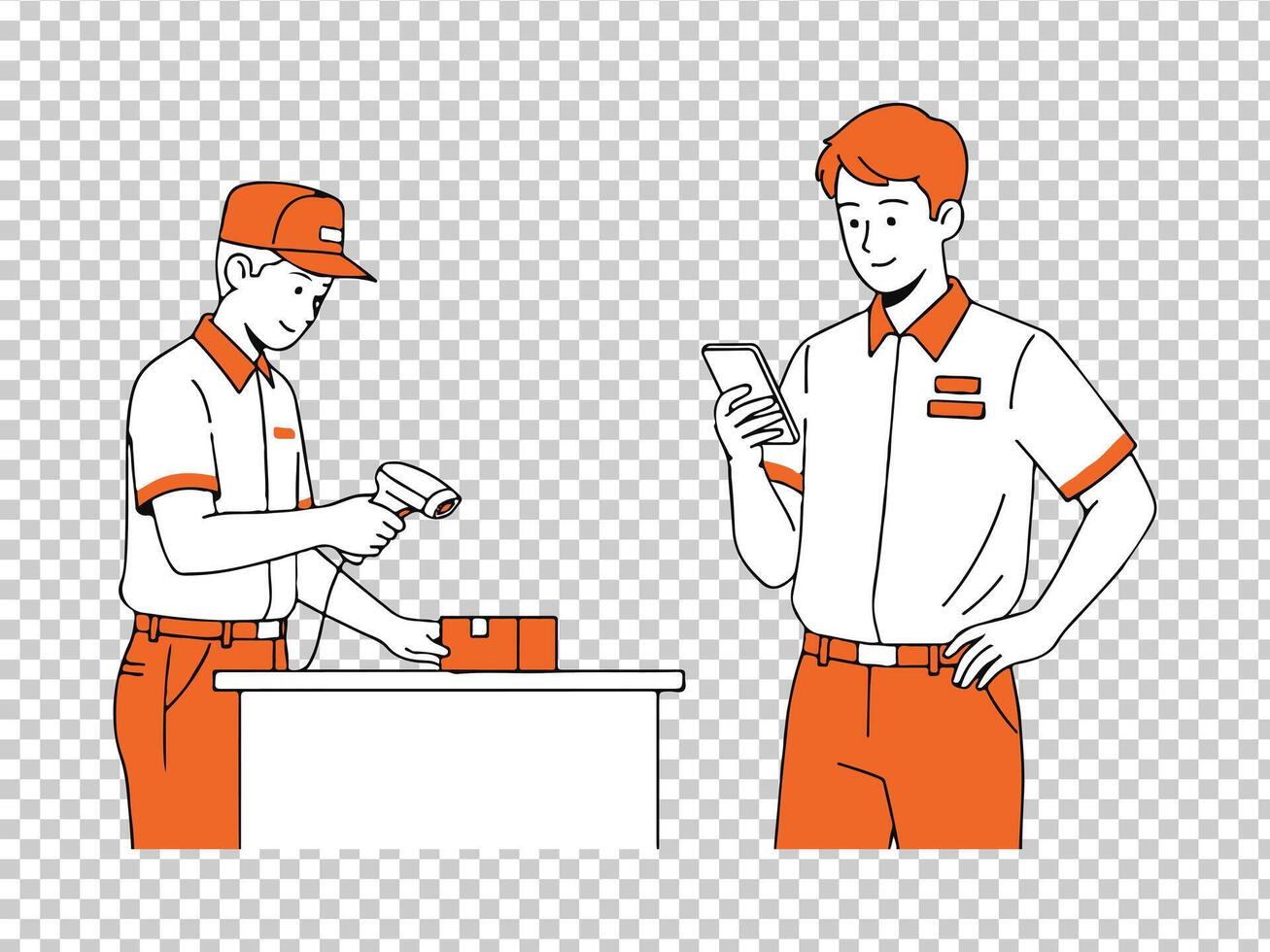 hombre exploración un paquete con un código de barras escáner. vector