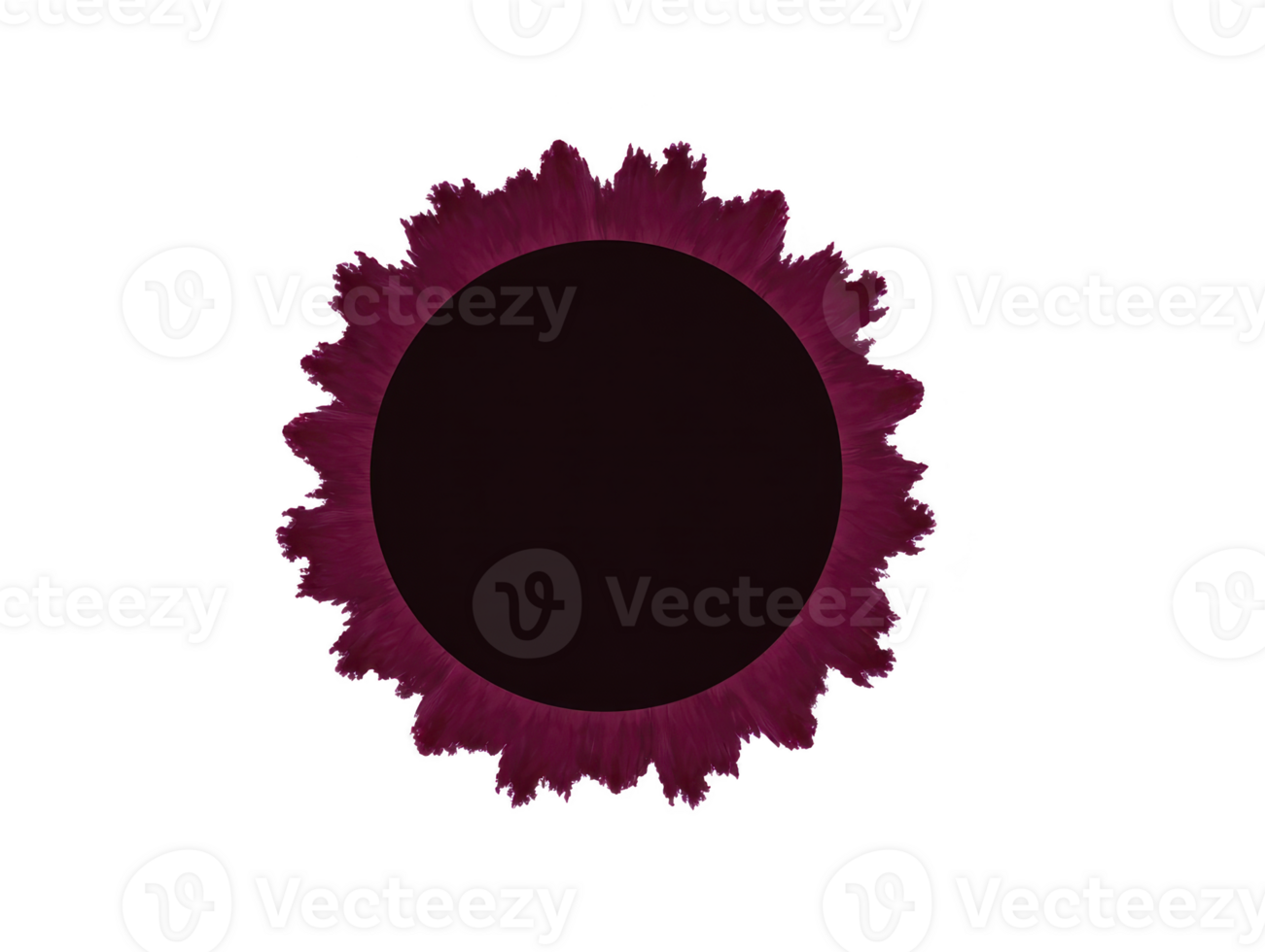 Dark circle with maroon jagged border, abstract design, isolated on transparent background, suitable for creative frame, digital art, or modern graphic element png