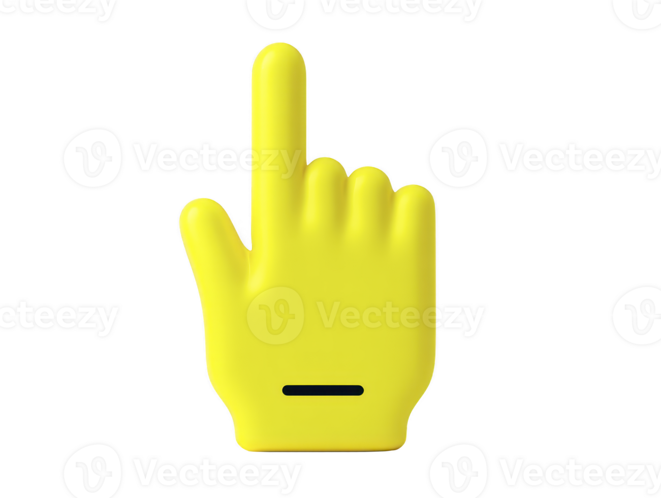 Yellow hand icon with raised index finger, playful and minimal style, isolated on transparency background, symbolizing direction, attention, or selection, cheerful and modern design png