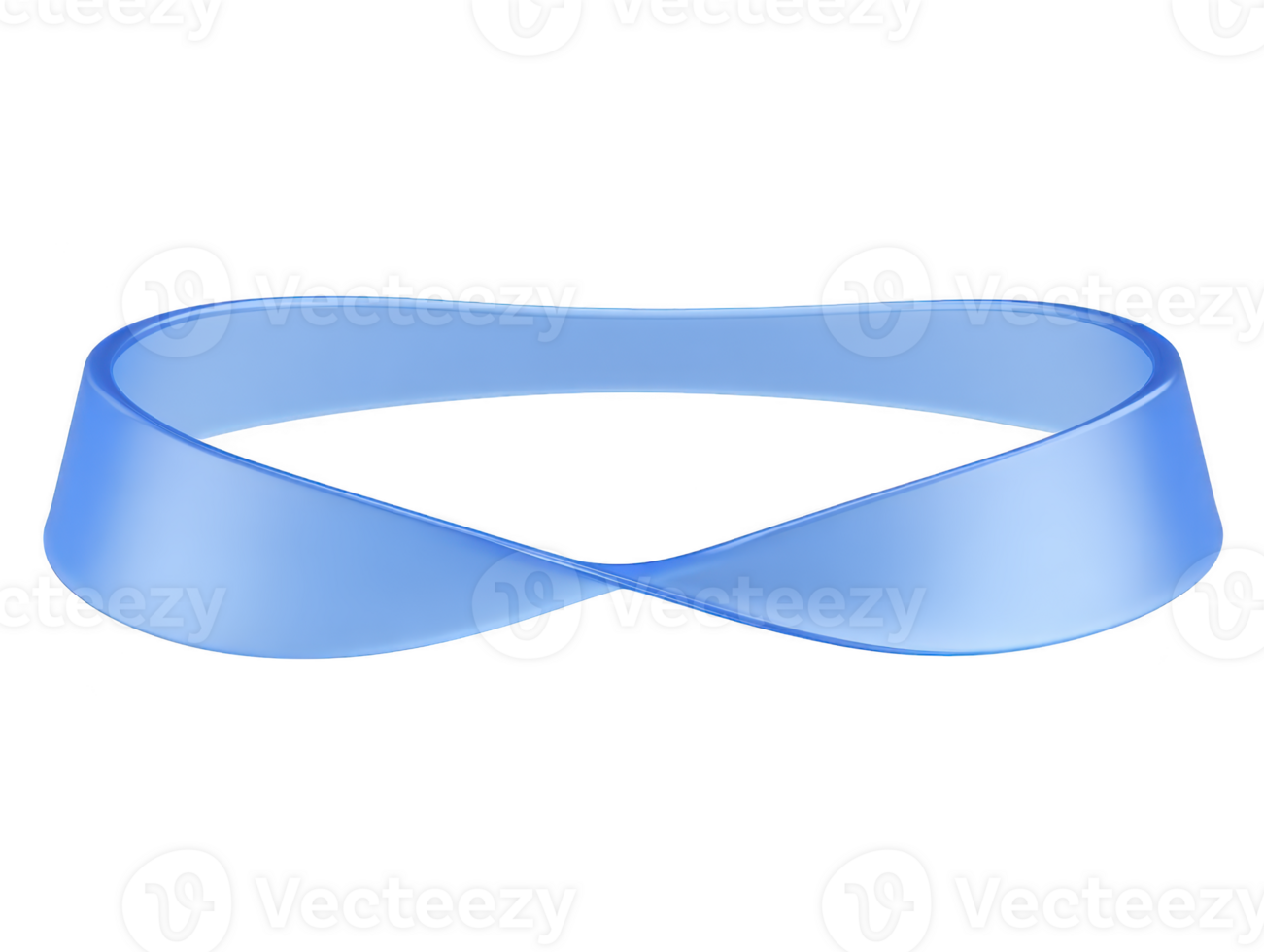 Blue mobius strip twisted loop geometric shape mathematical object smooth surface abstract design isolated on white 3D render infinite symbol modern minimal style png