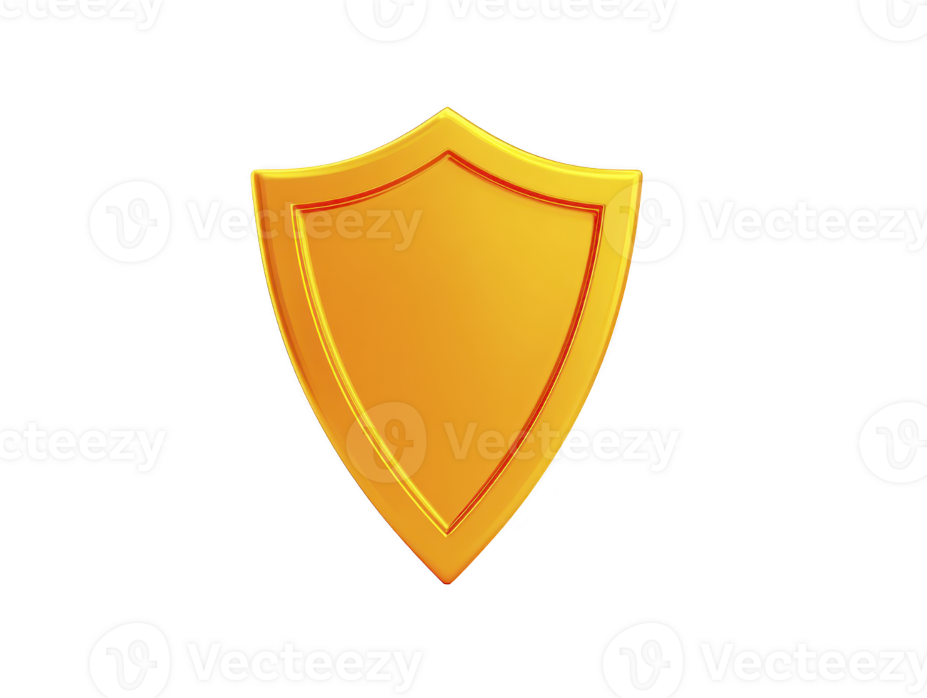 Golden shield icon with glossy finish isolated on transparent background symbolizing protection security and strength suitable for digital design web or game interface png