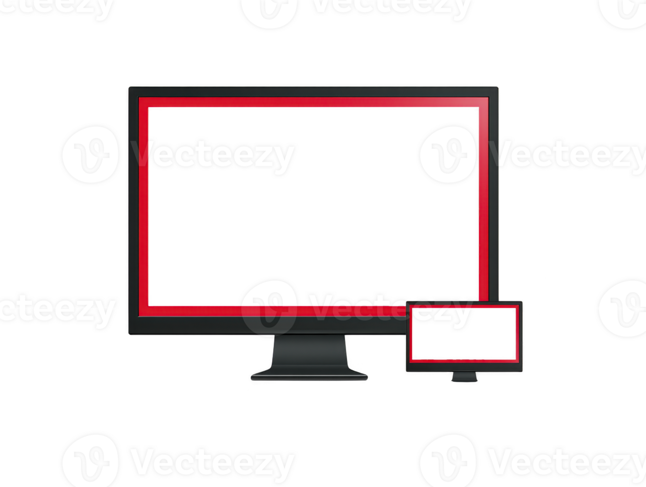 ampla Preto computador monitor com vermelho fronteira e pequeno Coincidindo tela, moderno digital exibição tecnologia, isolado em transparente fundo png