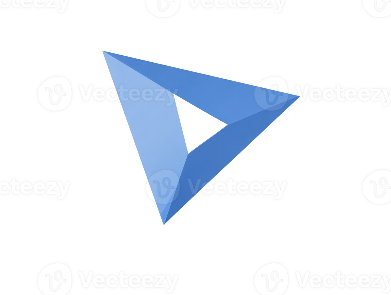 Blue triangular prism with hollow center, geometric shape, modern abstract design, isolated on transparency background, minimal style, clean lines, creative concept png