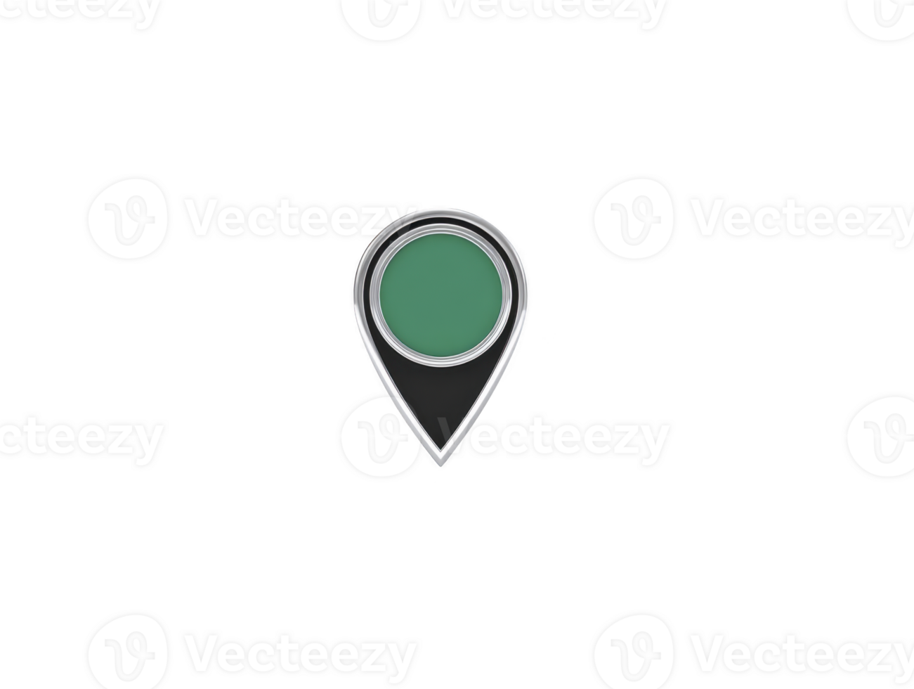 Green location pin icon, simple map marker with metallic border, isolated on transparency background, modern navigation symbol for travel, direction, or GPS application png