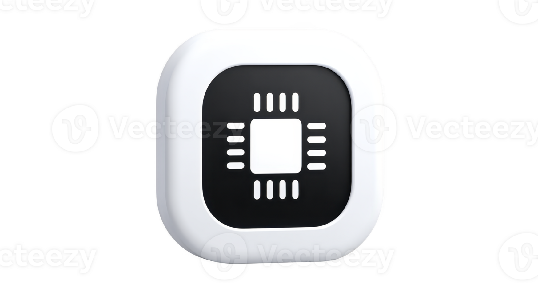 White square device with rounded edges featuring black center and microchip icon, symbolizing modern technology, innovation, and digital connectivity, suitable for smart home or tech concepts png