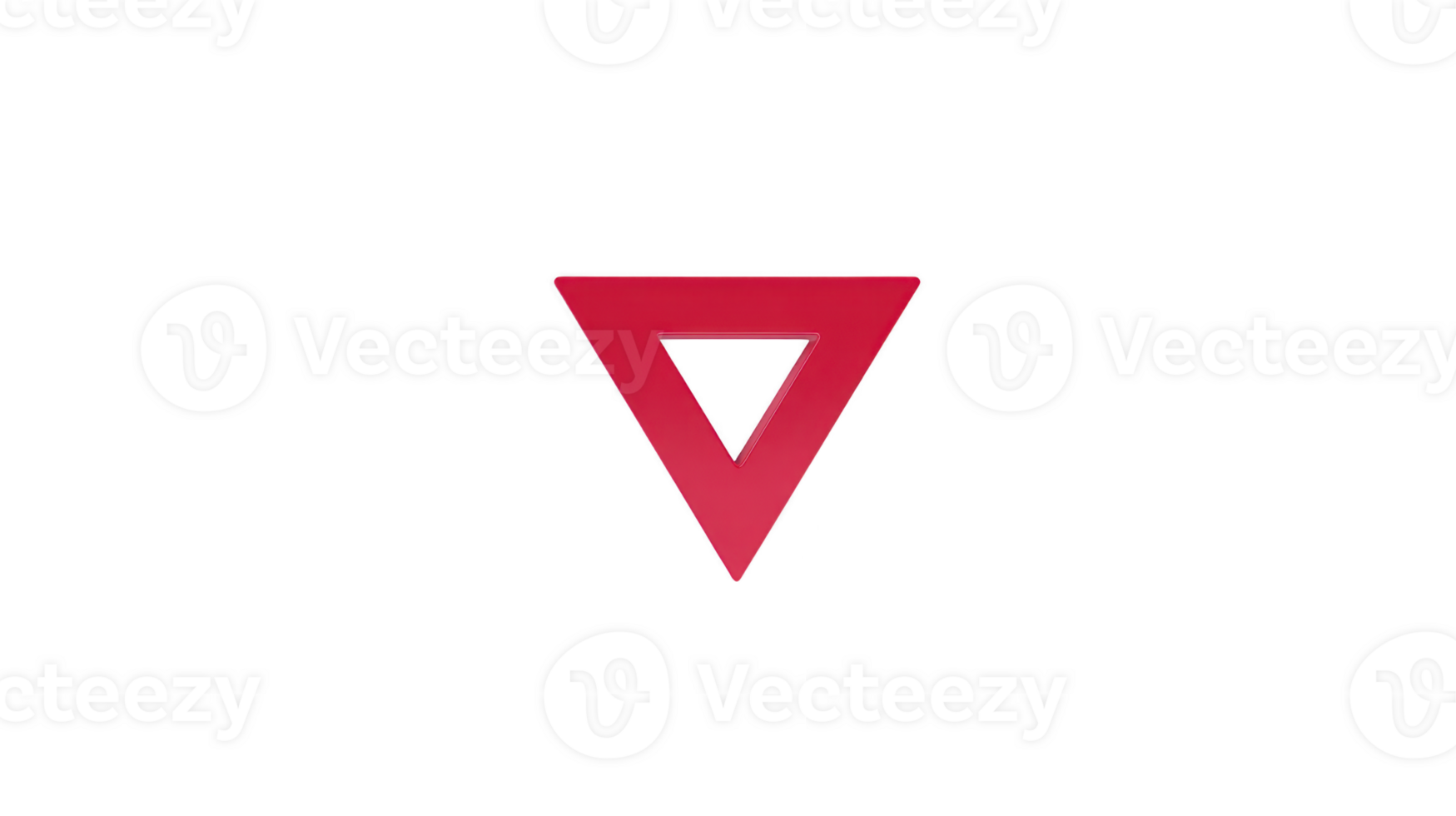 Red inverted triangle with hollow center, geometric shape on transparency background, modern minimal design, symbolizing warning or alert, bold and striking visual style png