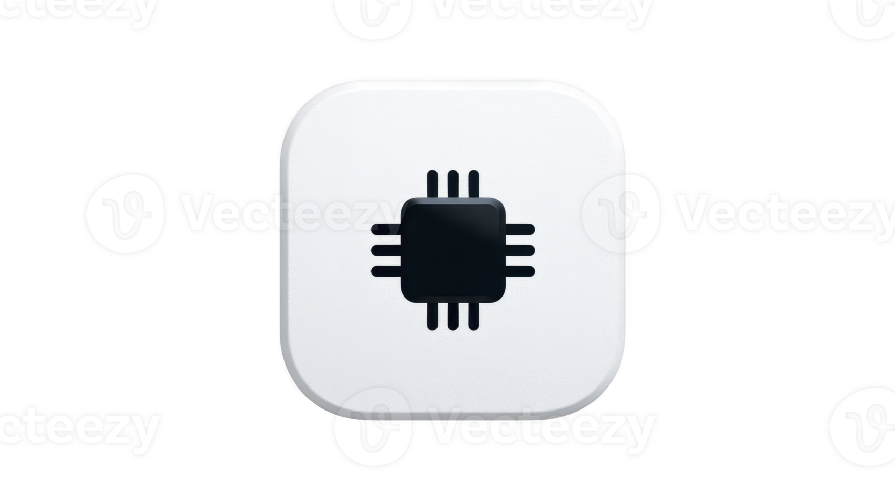 microchip ícone, Preto processador símbolo em branco arredondado quadrado botão, moderno mínimo Projeto para tecnologia, digital, eletrônico, ou Informática interface, isolado em transparente fundo png