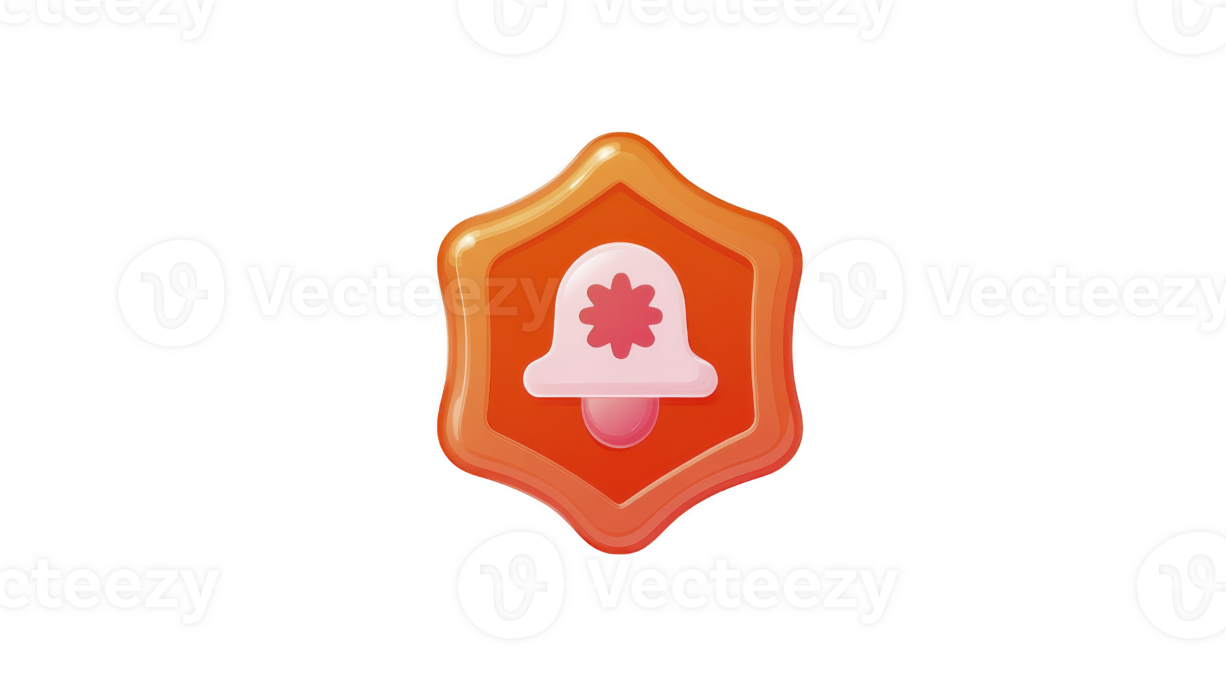 Notification alert badge icon red orange star 3d cartoon glossy shiny symbol warning message reminder button interface web app digital modern design graphic element decoration playful cheerful fun png