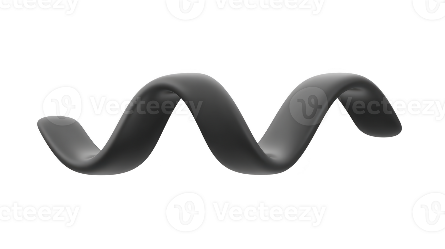 Curved black spiral object with smooth surface, isolated on transparent background, abstract shape, modern minimal design, 3D rendering, creative concept, elegant and dynamic form png