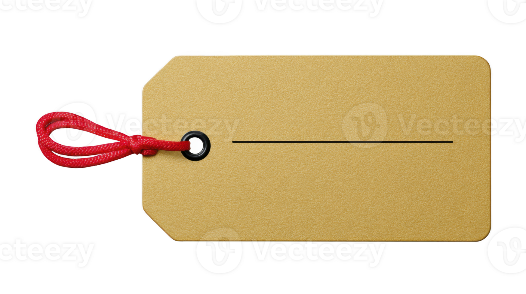 Brown paper tag with red string, blank label for price or gift, isolated on transparent background, simple and minimal design, suitable for retail, craft, or holiday use png