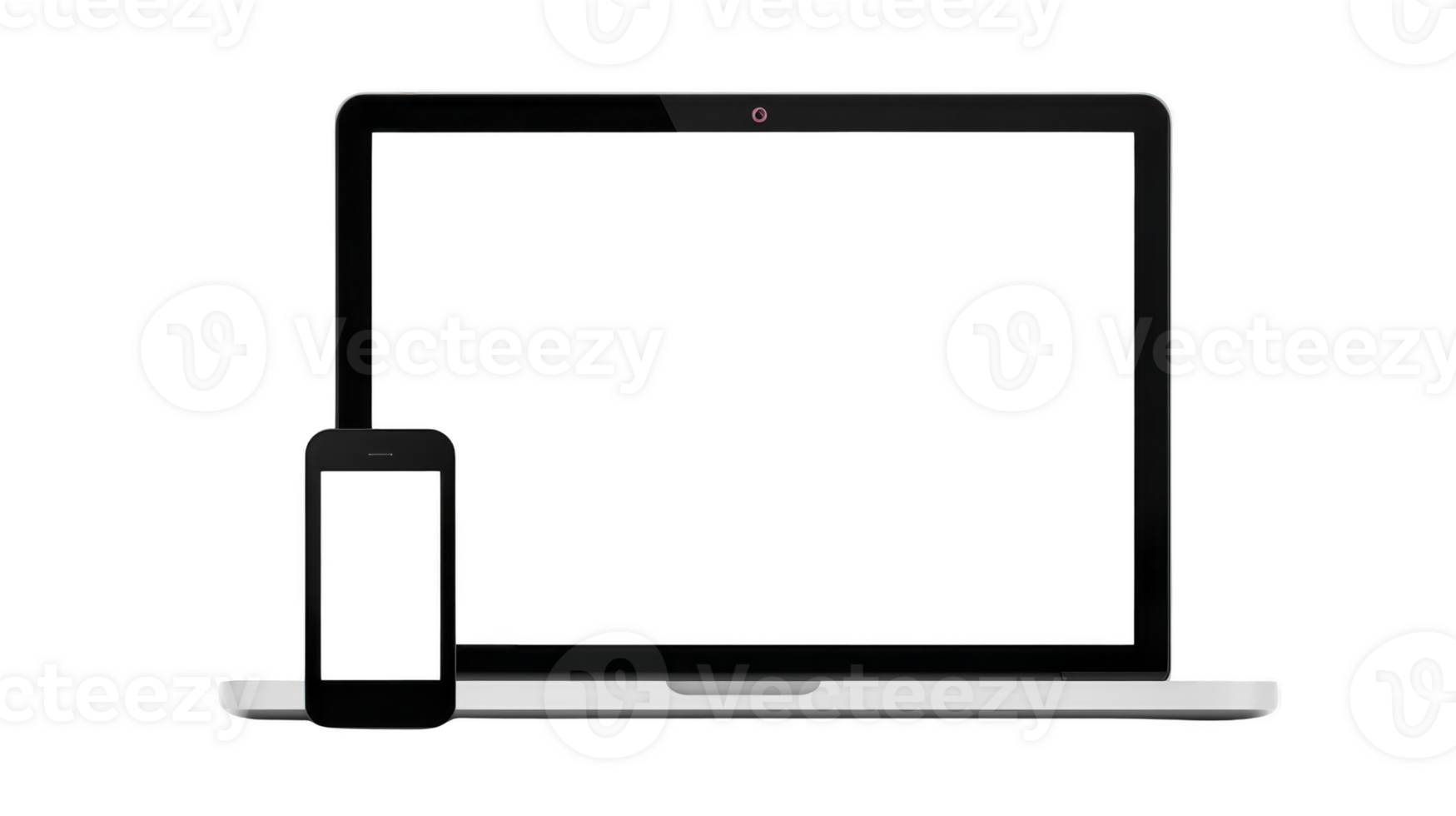 Laptop with blank screen and smartphone in front, isolated on transparent background, modern digital device mockup for technology, business, or web design concepts png