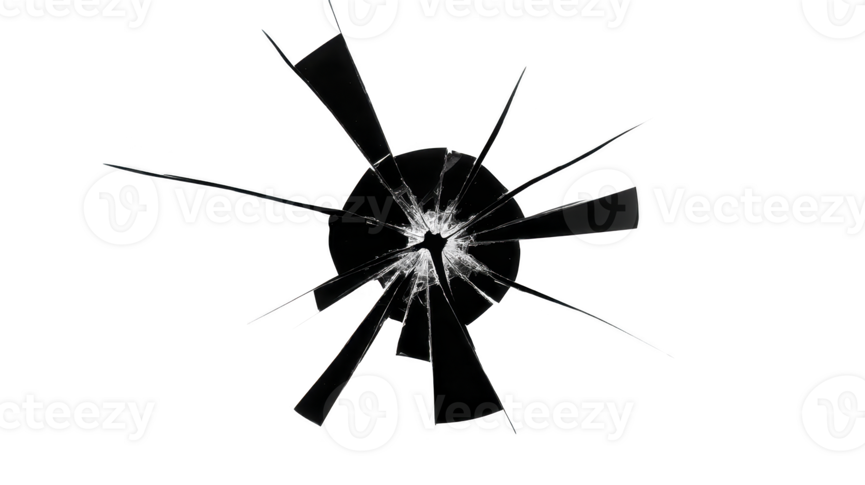 Broken glass shattered transparent surface sharp crack lines isolated on transparency background symbolizing damage impact or destruction with dramatic and intense visual effect png