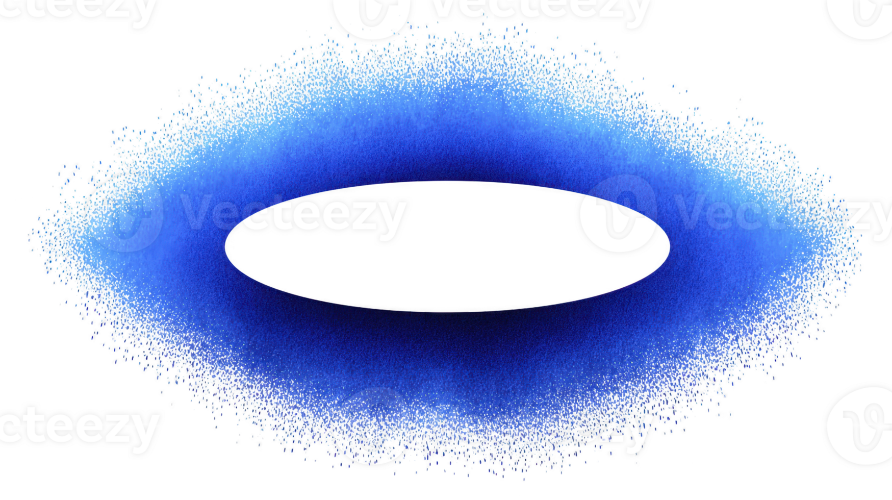 Blue oval frame with soft gradient and scattered particle effect, creating modern abstract border on transparent background, suitable for digital design, creative projects, and graphic overlays png